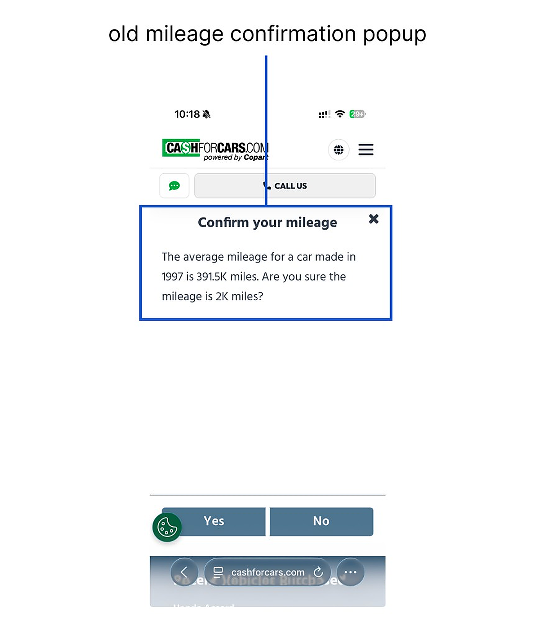 Before: Confirm your mileage popup interrupting the flow for an unusual mileage entry