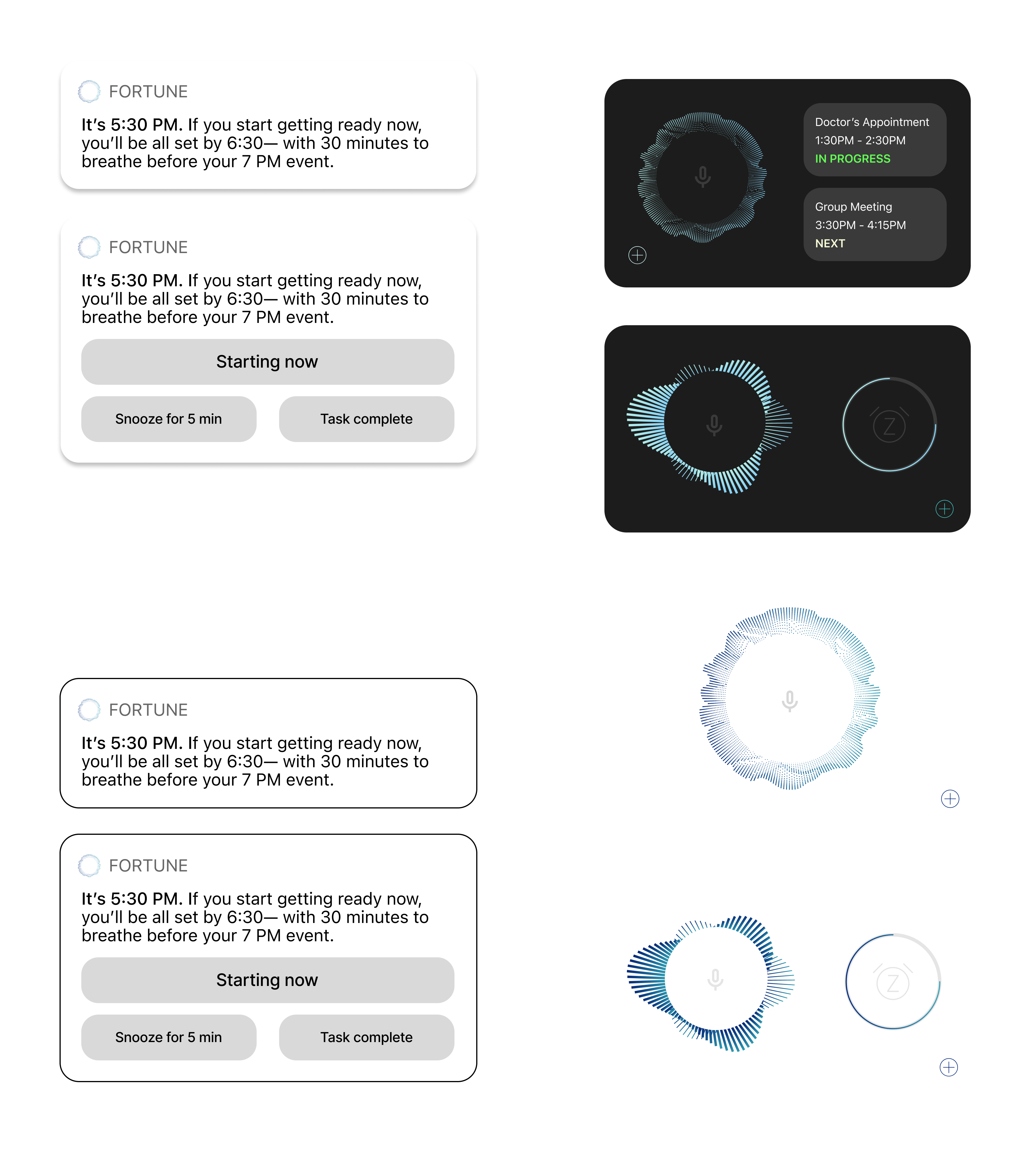 Fortune notification components – push notifications, widget states, and AI voice interface orb