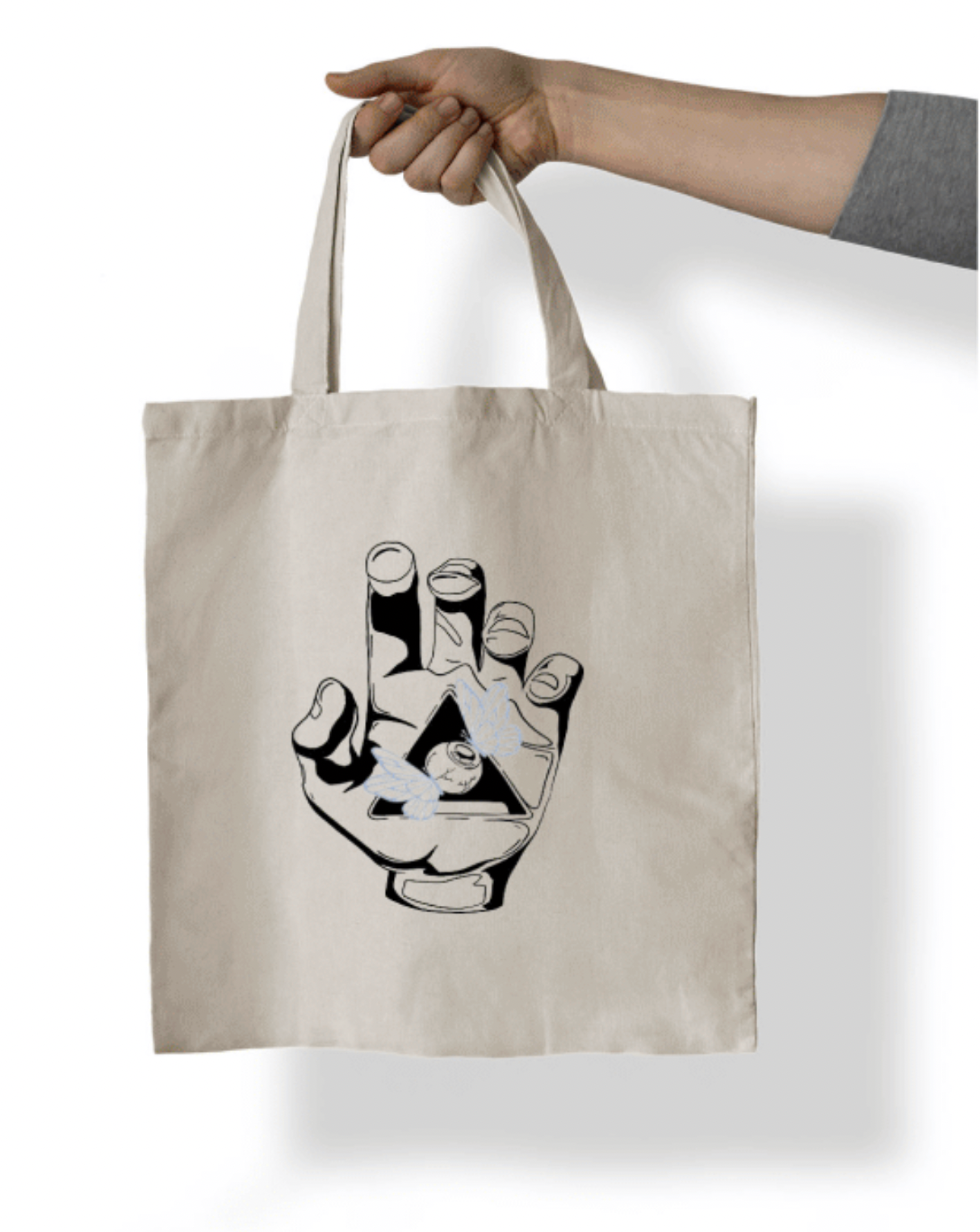 Tote bag with screen printed hand design